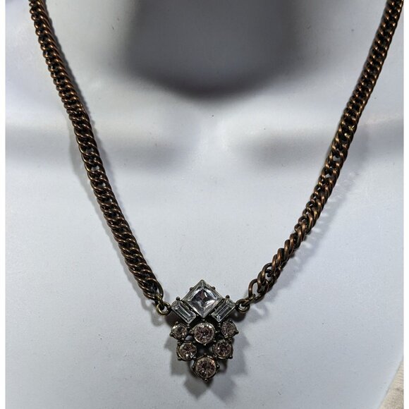 Vintage Art Deco Style Rhinestone Pendant Necklace With Gold Tone Chain - Picture 4 of 6